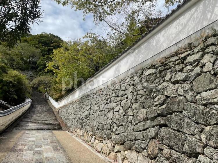 石垣　石段　秋 石垣,石段,秋空の写真素材