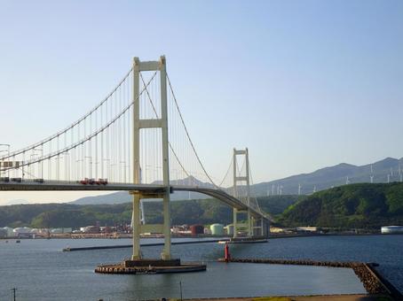 白鳥大橋 吊り橋,白鳥大橋,室蘭港の写真素材