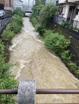 大雨　川 大雨,川,氾濫の写真素材