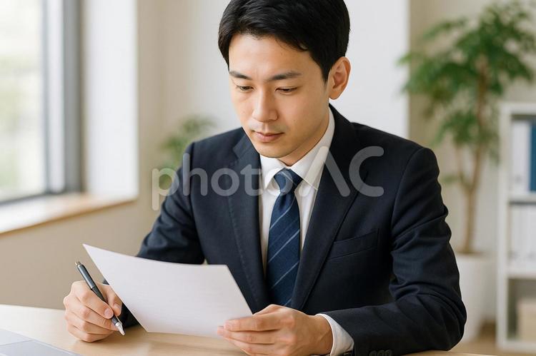 書類確認する若手男性社員 書類,確認,男性の写真素材