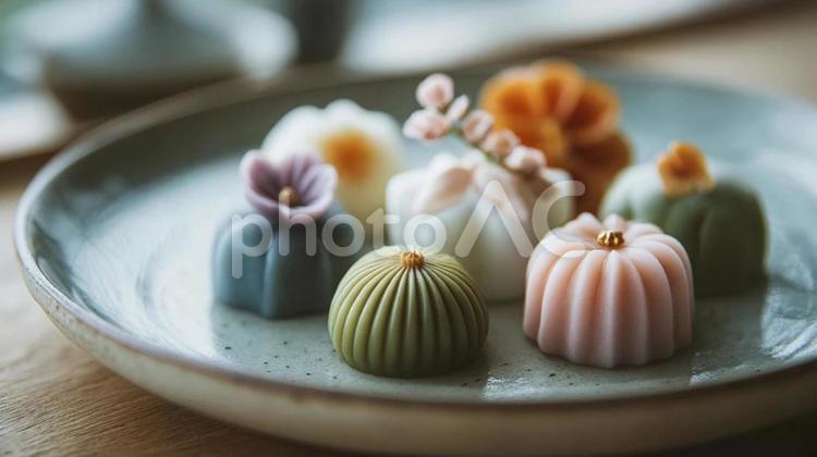 現代的な和菓子のクローズアップ 現代的な和菓子のクローズアップ,和菓子,クローズアップの写真素材