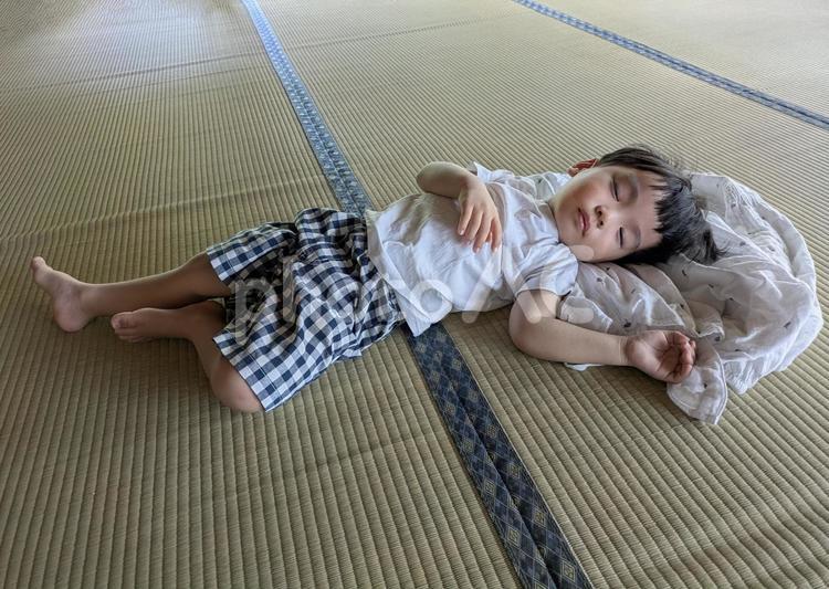 畳の上でお昼寝 畳,2歳,男の子の写真素材