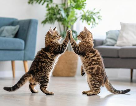 じゃれあいながらハイタッチをする子猫1 じゃれあいながらハイタッチをする子猫1の写真