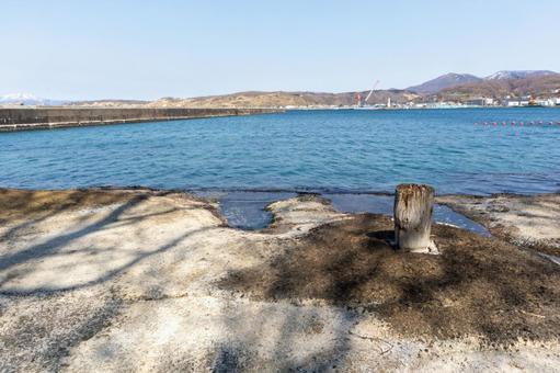 北前船の係船跡の杭 北前船の係船跡の杭の写真