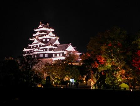 ライトアップされた岡山城天守閣 ライトアップされた岡山城天守閣 岡山城,ライトアップ,烏城灯源郷の写真素材