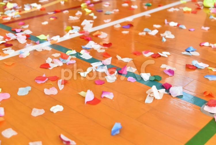 体育館のフロアの花びら 花びら,体育館,卒業式の写真素材
