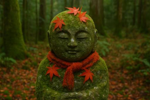 苔地蔵と紅葉 苔地蔵と紅葉の写真