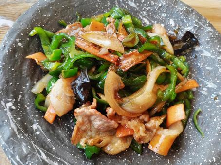 Photo, fried pork and green bell pepper, stir fry, cuisine, 