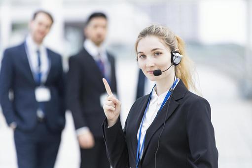 Operator wearing a headset, operator, call center, microphone, JPG