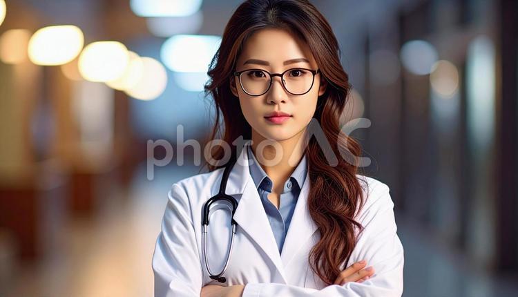 厳しい表情の女性医師 女性,医師,人物の写真素材