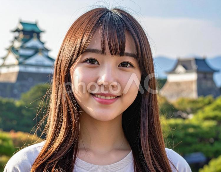お城を見に来ました 人物,女性,城の写真素材