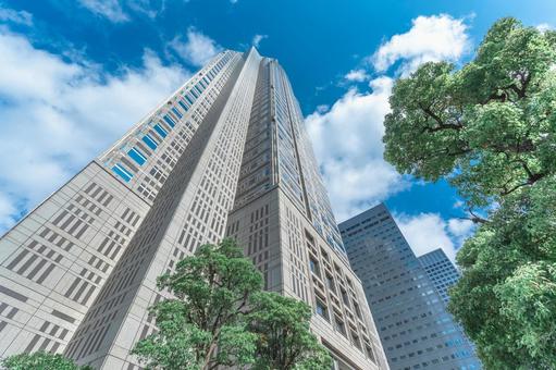 東京都庁と青空 西新宿,東京都庁,高層ビルの写真素材