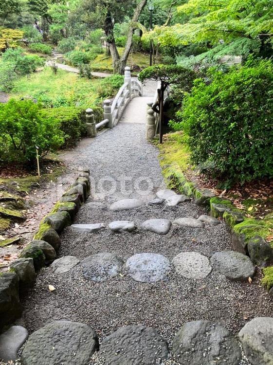 日本庭園　石の階段 縦長写真,旧安田庭園,石階段の写真素材