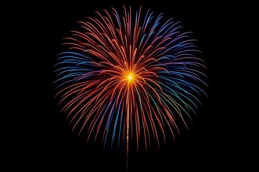 夜空に大輪の鮮やかな花火 カラフル 夜空に大輪の鮮やかな花火 カラフルの写真