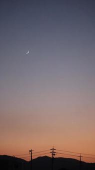 Photo, crescent moon, evening, sunset, 