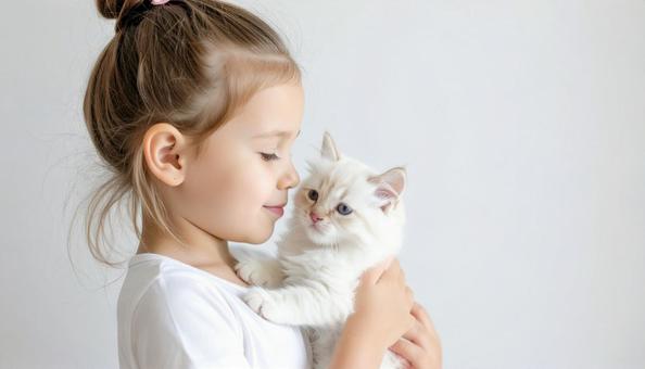 子猫を抱く女の子 子猫を抱く女の子の写真