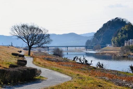 河川敷の風景 河川敷の風景の写真