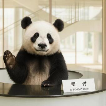 受付をするパンダ 受付をするパンダの写真