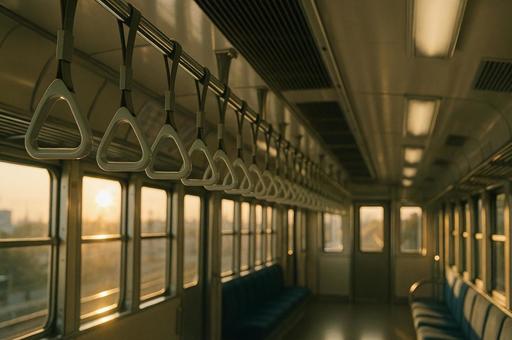 電車のつり革と窓からの光 電車のつり革と窓からの光の写真