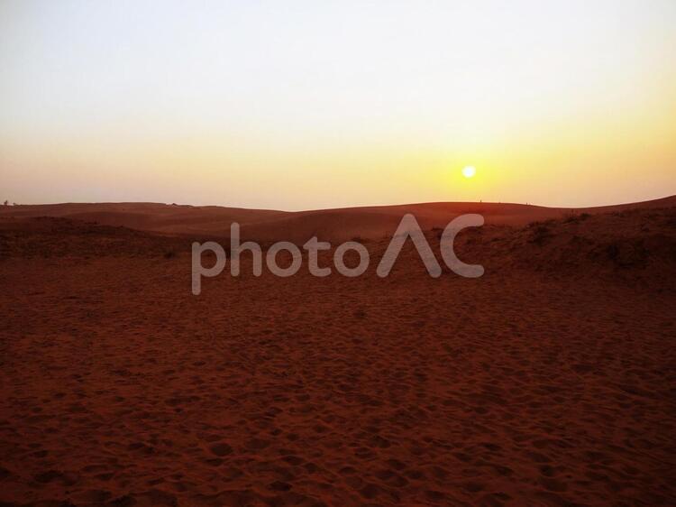砂丘と夕日2 砂漠,日暮れ,暁の写真素材
