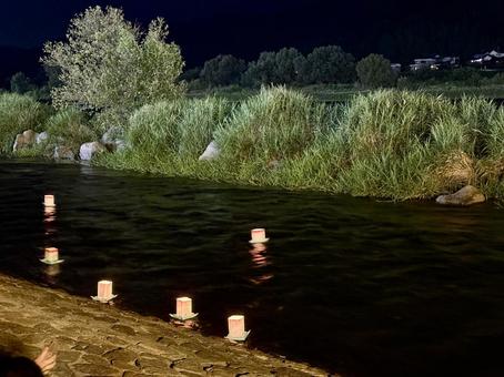永平寺町大灯籠流しの一幕 灯籠,灯ろう,ろうそくの写真素材