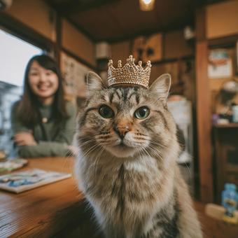 優しい表情の冠をかぶった猫 優しい表情の冠をかぶった猫の写真