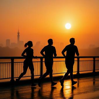 橋上ランニングの朝 橋上ランニングの朝の写真