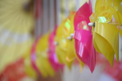 風車と和傘 諏訪神社,札幌,秋の写真素材