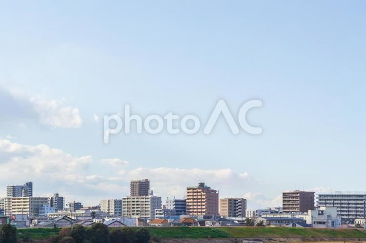 江戸川河川敷から江戸川区篠崎町の風景 篠崎,江戸川区,東京の写真素材