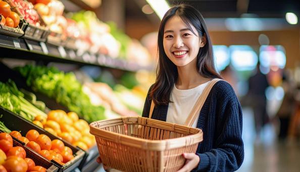 買い物をする女性 買い物をする女性の写真