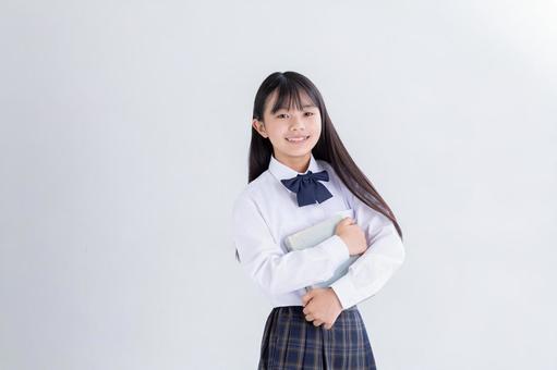 Photo, uniform, white background, looking at the camera, 