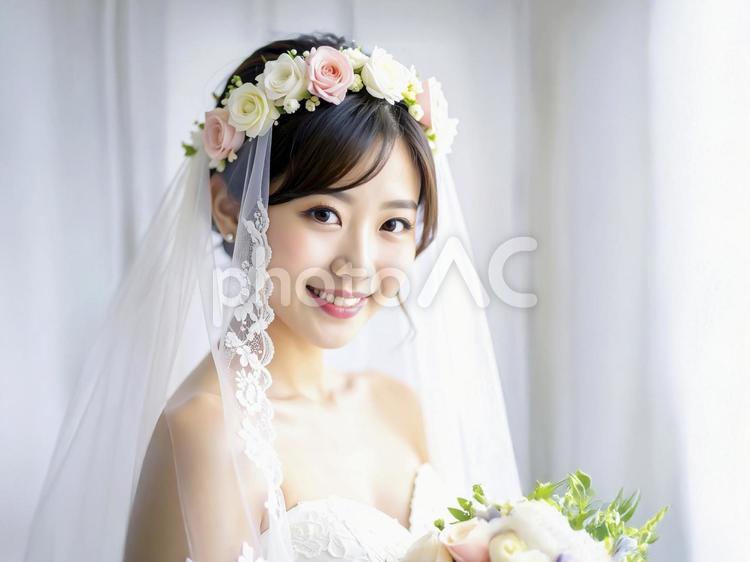 ウェディングドレスの若い女性　生成AI 花嫁,ウエディング,ブライダルの写真素材