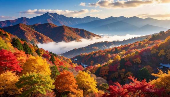 雲海に包まれる紅葉の山 雲海に包まれる紅葉の山の写真