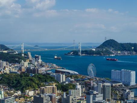 【山口県】下関市の風景 海峡ゆめタワー,展望台,関門海峡の写真素材