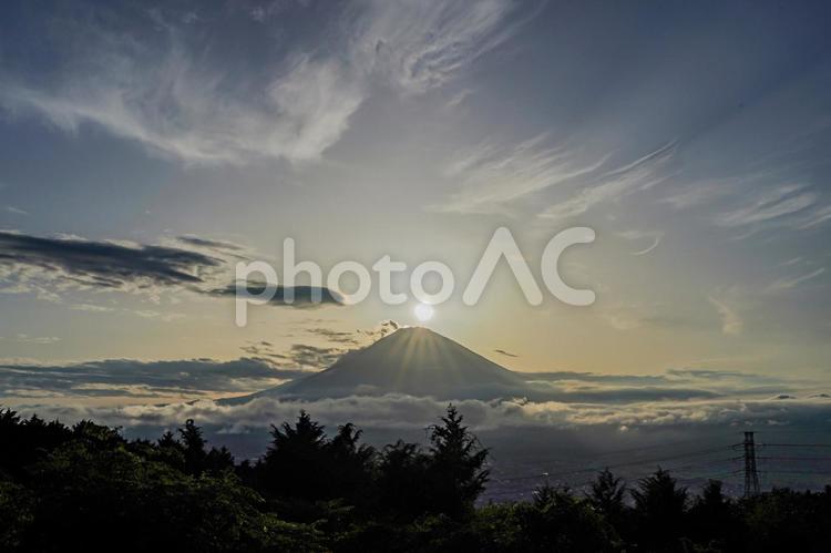 富士山と夕日 富士山,夕日,夕暮れの写真素材