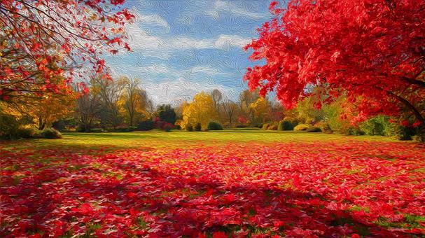 赤と黄色に染まる紅葉の木々 赤と黄色に染まる紅葉の木々の写真