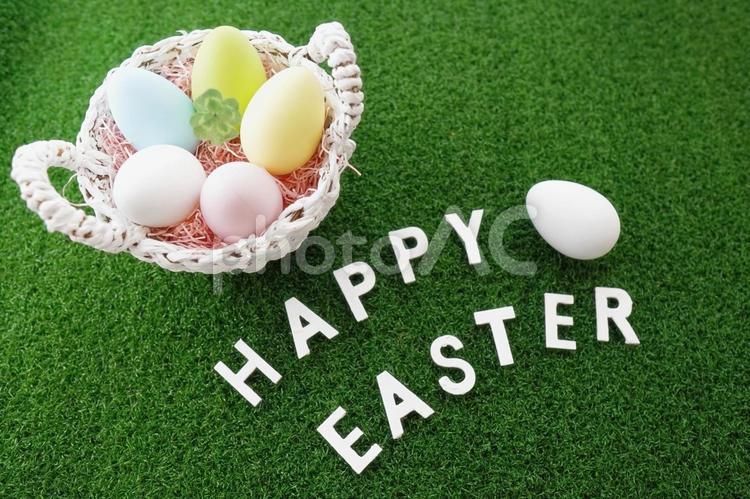 HAPPY EASTER（ハッピーイースター）の文字とイースターエッグのイメージ イースター,4月,17日の写真素材
