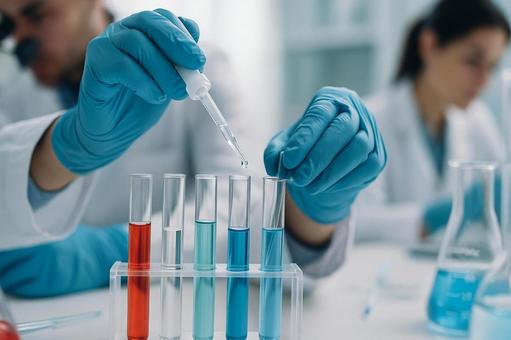 実験室での液体調整 実験室での液体調整の写真