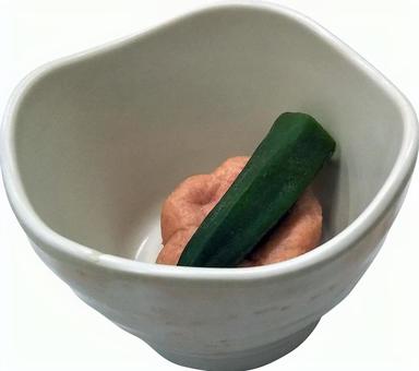 小鉢_オクラ_花型がんもどき(切抜 小鉢_オクラ_花型がんもどき(切抜 小鉢,オクラ,がんもどきの写真素材