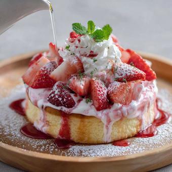 いちごのパンケーキ いちごのパンケーキの写真