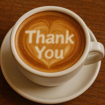 「Thank You」のラテアート 「Thank You」のラテアートの写真