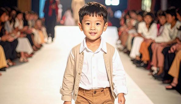 ファッションショーのランウエイを歩く子供 ファッションショーのランウエイを歩く子供の写真