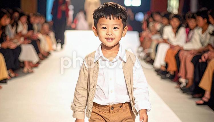 ファッションショーのランウエイを歩く子供 キッズモデル,ランウエイ,おしゃれの写真素材
