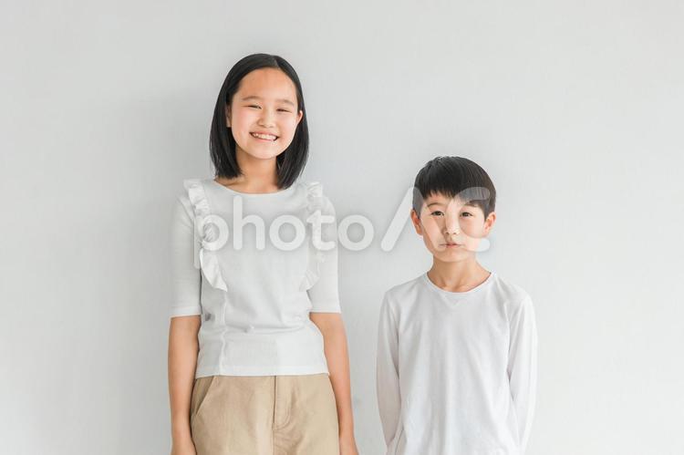 笑顔の子供の姉弟（小学生・中学生） 子供,姉弟,笑顔の写真素材