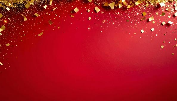 金の紙吹雪や金粉が舞う赤い背景素材の写真