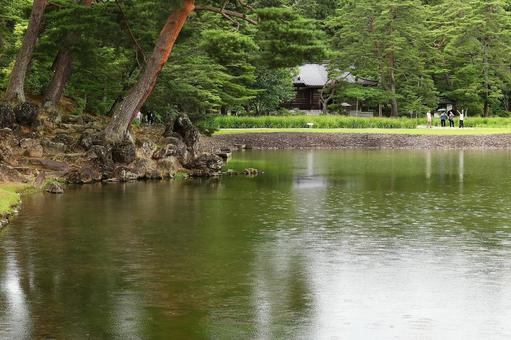 雨の毛越寺7 平泉,毛越寺,庭園の写真素材