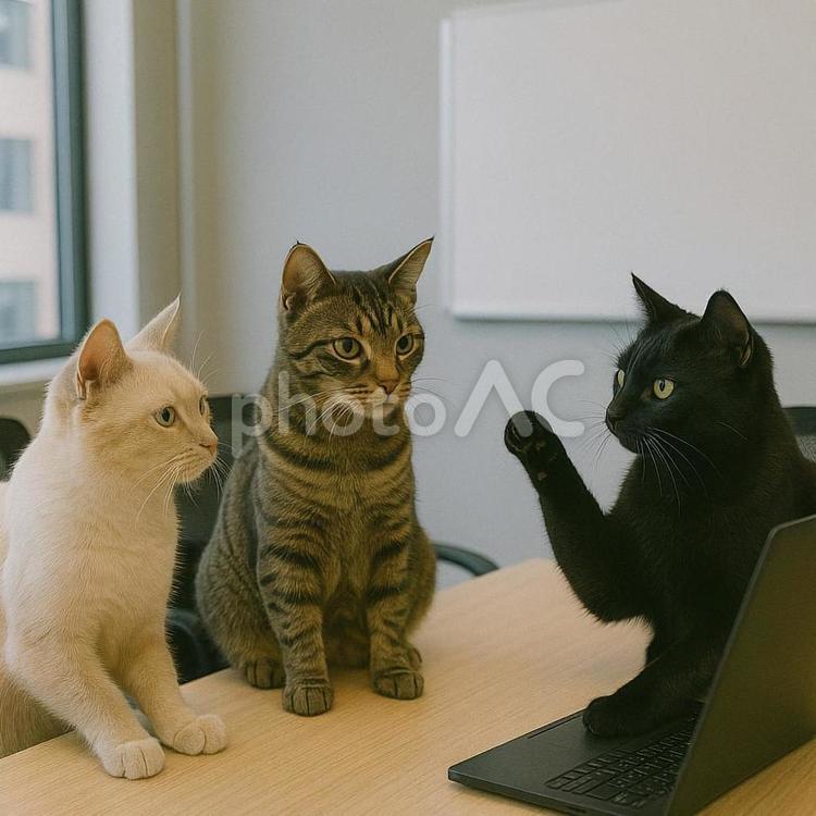 ミーティングをする猫たち 猫,ネコ,ねこの写真素材