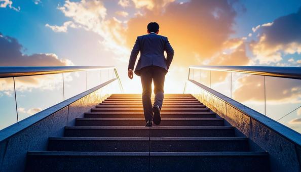 階段を登るビジネスマンの後ろ姿 階段を登るビジネスマンの後ろ姿の写真