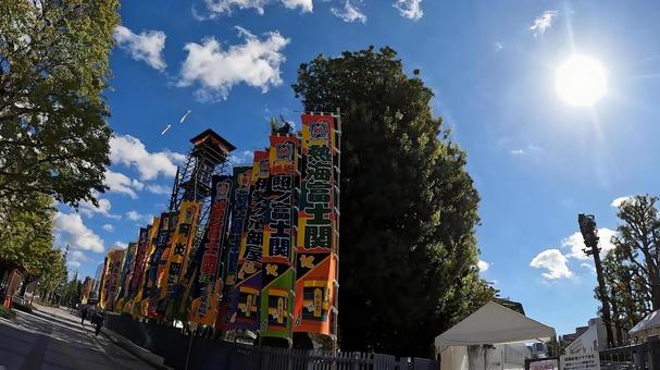 両国国技館に掲げられた相撲部屋の幟 大相撲,両国国技館,スポーツ施設の写真素材