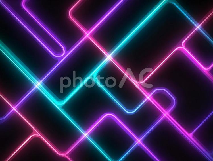 青とピンクに輝く幾何学模様 抽象,ネオン,線の写真素材
